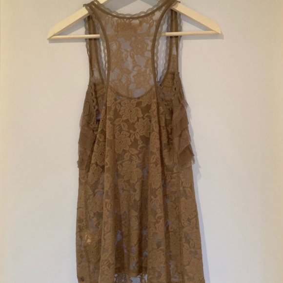 NWT Abercrombie & Fitch Caily Floral Lace Stretch Brown Tank Women's S - Picture 3 of 8
